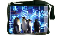 Rikki Knight Penguins on Electric Blue Messenger Bag School Bag