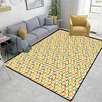 Bigdatastore Beige Vegetables Area Rug Boys Room, Vintage Colorful Flower of Life Pattern Retro Arrangement Circular Oriental Motifs, Easy Maintenance Area Rug Living Room Bedroom Carpet(2.5'x 7')