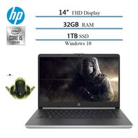 Newest 2020 HP 14" Premium FHD IPS Laptop Notebook Computer, 10th Gen i5-1035G4 (up to 3.7GHz), 32GB RAM, 1TB SSD, HDMI, WiFi, Bluetooth, Windows 10 W/ Ghost Manta Gaming Mouse