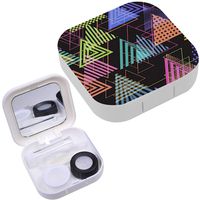 Portable Contact Lens Case Box Travel Kit Mirror + Bottle + Tweezers Container Holder [ Triangles ]