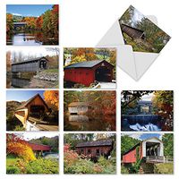 10 All-Occasion Note Cards with Envelopes 4 x 5.12 inch, Assorted 'Covered Bridges' Stationery Set, Blank Greeting Cards for Weddings, Condolences, Thank Yous - NobleWorks M2374OCB