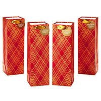 Hallmark Holiday Bottle Gift Bag Bundle (Pack of 4, Red and Gold) for Thanksgiving, Christmas, Friendsmas, Hostess Gifts, Parties and More - 5XGB4901