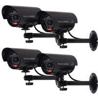 WALI Bullet Dummy Fake Surveillance Security CCTV Dome Camera Indoor Outdoor with one LED Light, Security Alert Sticker Decals (TC-B4), 4 Packs, Black
