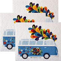 Flower Power Bus Set of 3 Each Swedish Dishcloths | ECO Friendly Absorbent Cleaning Cloth | Reusable Cleaning Wipes