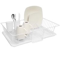 Sweet Home Collection 3 Piece Dish Drainer Rack Set with Drying Board and Utensil Holder, 12" x 19" x 5", White