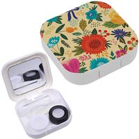 Portable Contact Lens Case Box Travel Kit Mirror + Bottle + Tweezers Container Holder [ Beautiful Floral Bright ]