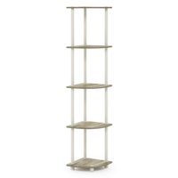 Furinno Turn-N-Tube 5 Tier Corner Display Rack Multipurpose Shelving Unit, Sonoma Oak/White