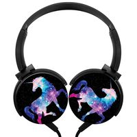 AMAOZNBSTEER Galaxy Unicorn Wired Headphones Headsets Foldable Over Ear for Boys Girls Black
