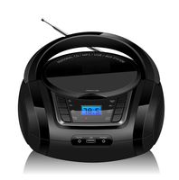 LONPOO CD Player Portable Boombox with FM Radio/USB/Bluetooth/AUX Input and Earphone Jack Output, Stereo Sound Speaker & Audio Player,Black