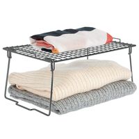 mDesign Farmhouse Metal Stacking Storage Shelf - Closet, Cabinet, Countertop 2-Tier Raised Organizer - for Bedrooms, Bathrooms, Entryways, Hallways - Graphite Gray