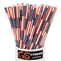 CTIGERS American USA Flags Patterns Paper Straws World Cup Party Memorial Day and 4th of July Independence Day Biodegradable Drinking Straws Box of 100