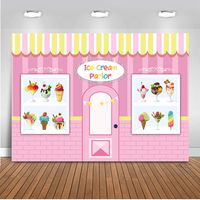 Mehofoto Ice Cream Parlor Shop Backdrop Kid Child Birthday Photography Background 7x5ft Vinyl Pink Ice Cream Party Banner Supplies