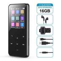 MP3 Player with Bluetooth 4.1, 16GB Music Player Portable Lossless Sound Bluetooth mp3 Player with FM Radio Voice Recorder Touch Button, Support up to 128GB (Headphone, Sport Armband Included)