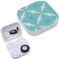 Portable Contact Lens Case Box Travel Kit Mirror + Bottle + Tweezers Container Holder [ Geometric Blue White ]