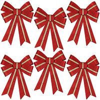 Iconikal Luxury Striped Glitter Christmas Bow 9 x 12-inches, 6 Pack - Red