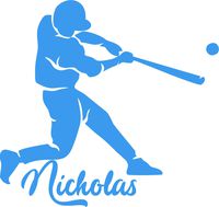 Tshirt Rocket Baseball Player Decal - Personalized Name Car Decal, Laptop Decal, Window Sticker (6", Sky Blue)