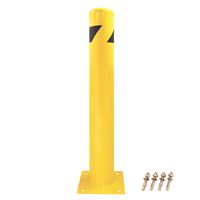 8NET Steel Yellow Safety Barrier Bollard 36''Hx4.5''D,12Ga,Base-8x8'',with 4 Free Ancher Bolts