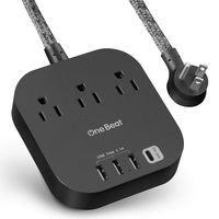 USB C Power Strip with 45W Power Delivery, 3 Outlets and 45W 4 USB Ports(1 USB-C 30W,3 USB-A 15W) Desktop Charge Station with 5 Ft Braided Extension Cord, Flat Plug for MacBook Pro, iPad Pro, iPhone