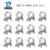 Glarks 12Pack 11-13mm Stainless Steel Mini Fuel Injection Hose Clamps Adjustable Pipe Hose Clip Tube Clamps Set (7/16''-1/2'' Dia)