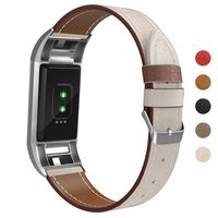 Fundro Leather Replacement Bands Compatible with Fitbit Charge 2, Classic Genuine Leather Wristbands for Women Men, (#A White, Large)