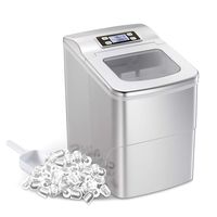 AGLUCKY Countertop Ice Maker Machine,Portable Automatic Ice Maker,Ice Cubes Ready in 6 Mins,/1.5lbs Ice Storage,26lbs/24h,Ice Scoop and Basket,See-through Lid,LCD Display,Self-clean Function,silvery