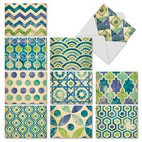 10 Gratitude and Thank You Note Cards with Envelopes 4 x 5.12 inch, All-Occasion 'Watercolor Tiles' Stationery Set, Say Thanks for Weddings, Baby Showers, Graduation, Thanksgiving M6685TYG