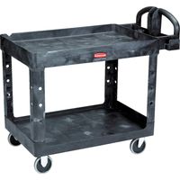 Rubbermaid Commercial Products 2-Shelf Utility/Service Cart, Medium, Lipped Shelves, Ergonomic Handle, 500 Lbs. Capacity, For Warehouse/Garage/Cleaning/Manufacturing (Fg452088Bla)