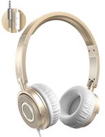 On Ear Headphones with Mic, Vogek Lightweight Portable Fold-Flat Stereo Bass Headphones with 1.5M Tangle Free Cord and Microphone-Gold