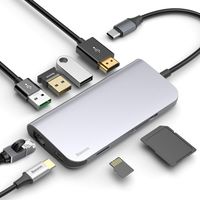 USB C Hub Laptops Docking Station, Baseus 8 in 1 USB-C Adapter Docking Station with 4K HDMI, Gigabit Ethernet Port, 3 USB 3.0, USB-C Power Delivery, SD/TF Card Reader for MacBook Pro and Type C Device