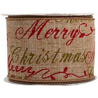 JAM Paper® Wire Edged Ribbon - 2 1/2" x 10 yards - Natural Brown Merry Christmas - Sold Individually