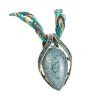 Challyhope Fashion Retro Bohemian Turquoise Stone Pendant Collar Statement Chunky Necklaces Rhinestone Gem Jewelry for Women Beach Hawaii (Mint Green)