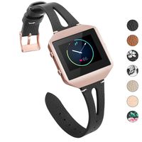 YiJYi Leather Bands Compatible with Fitbit Blaze,Slim Band with Metal Frame Replacement Sport Strap Wristband for Women Men (Black/Rose Gold Frame)