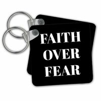 3dRose Key Chains Faith Over Fear, White Letters on a Black Background, Set of 2, 2.25 x 2.25" (kc_265910_1)