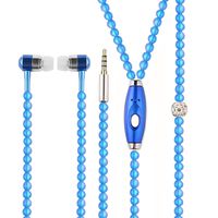 Luxury Blue/Rose Bling Diamond Earphone Pearl Necklace Chain In-Ear Earphone Stereo with Mic for Iphone 6 6s Samsung Microphone