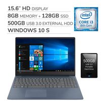 Lenovo IdeaPad 330S 2019 Premium 15.6" HD Laptop Notebook Computer, Intel 2-Core i3-8130U 2.2 GHz, 8GB RAM, 128GB SSD, No DVD,Wi-Fi,Bluetooth,Webcam,HDMI,Win 10 S,500GB USB 3.0 External Hard Drive