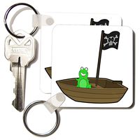 3dRose Cute Frog with Pirate Flag In Boat - Key Chains, 2.25 x 4.5 inches, set of 2 (kc_44901_1)
