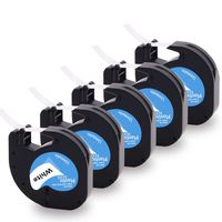 Unismar Compatible for DYMO LetraTag Refills 91331 (S0721610) Black on White Plastic Labeling Tape Work with DYMO LetraTag Label Maker LT-100H LT-100T QX50, 1/2 Inch x 13 Feet, 12mm x 4m, 5-Pack