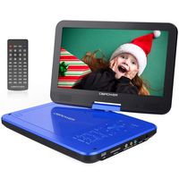 DBPOWER 12" Portable DVD Player with 5-Hour Rechargeable Battery, 10" Swivel Display Screen, SD Card Slot and USB Port, with 1.8 Meter Car Charger and Power Adaptor, Region Free- Blue