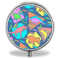 Compact 3 Compartment Medicine Case, IMLONE Customized Cute Dinosaur Pill Organizer Metal Pill Box Pill Container for Purse, Travelling and Daily Needs