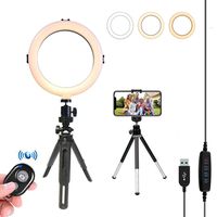 8" Selfie Light Ring with Tripod Stand & Cell Phone Holder,Mini Desktop LED Lamp Dimmable Beauty Ringlight for Live Streaming/Makeup/YouTube Video,Phone Tripod for iPhone Xs Max XR Android