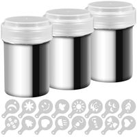 3 Pack Stainless Steel Powder Shaker, Coffee Cocoa Dredges with Fine-Mesh Lid, AIFUDA Power Can For Baking Cooking Home Restaurant with 16 Pcs Printing Molds Stencils
