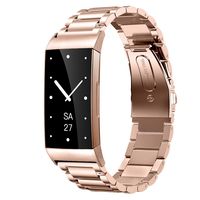 Banband Compatible with Fitbit Charge 3 Bands, Stainless Steel Metal Wristband Replacement Bracelet Strap Accessories for Fitbit Charge 3 SE Fitness Tracker (Rose Gold)