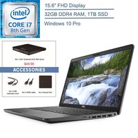 2020 Dell Latitude 5500 15.6" FHD Business Laptop Computer, Intel Quad-Core i7-8665U Up to 4.8GHz, 32GB DDR4, 1TB SSD, Windows 10 Professional + EST External DVD+ Accessories