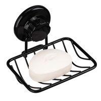 iPEGTOP Super Powerful Adhesive & Vacuum Suction Cup Shower Soap Dish - Strong Rustproof Stainless Steel Soap Saver Sponge Holder for Bathroom & Kitchen Sink, Black