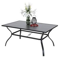 PHI VILLA Outdoor Patio 60"x38" Rectangular Dining Table for 6 Person with Umbrella Hole - Black