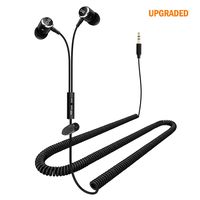 Extra Long Wired Headphone for TV with 12FT Spring Coiled Extension Cable, Earphones Earbuds for 3.5mm Audio Output Devices, Metal Stereo Bass in-Ear Headset with Volume Control-ChanGeek CGS06
