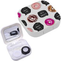 Portable Contact Lens Case Box Travel Kit Mirror + Bottle + Tweezers Container Holder [ Food Sweet Glazed Donuts ]