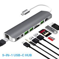USB C Hub, 9-in-1 USB C Adapter with USB C Power Delivery, 4K HDMI, 2 USB-A 3.0, 1 USB 2.0, RJ45 Gigabit Ethernet 1000M, TF/SD Card Reader Audio Jack for MacBook Pro Chromebook Other Type C Devices