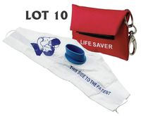 10 lot RED Res-Cue Key Mini CPR Keychain Masks/Face Shield Barrier Kits