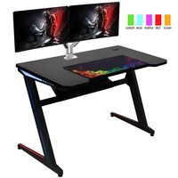 Kinsal Gaming Desk Computer Table 45" Z Shape E Sports Racing Table with LED Light Ergonomic Comfortable Height (Free : Large Size Mousepad)
